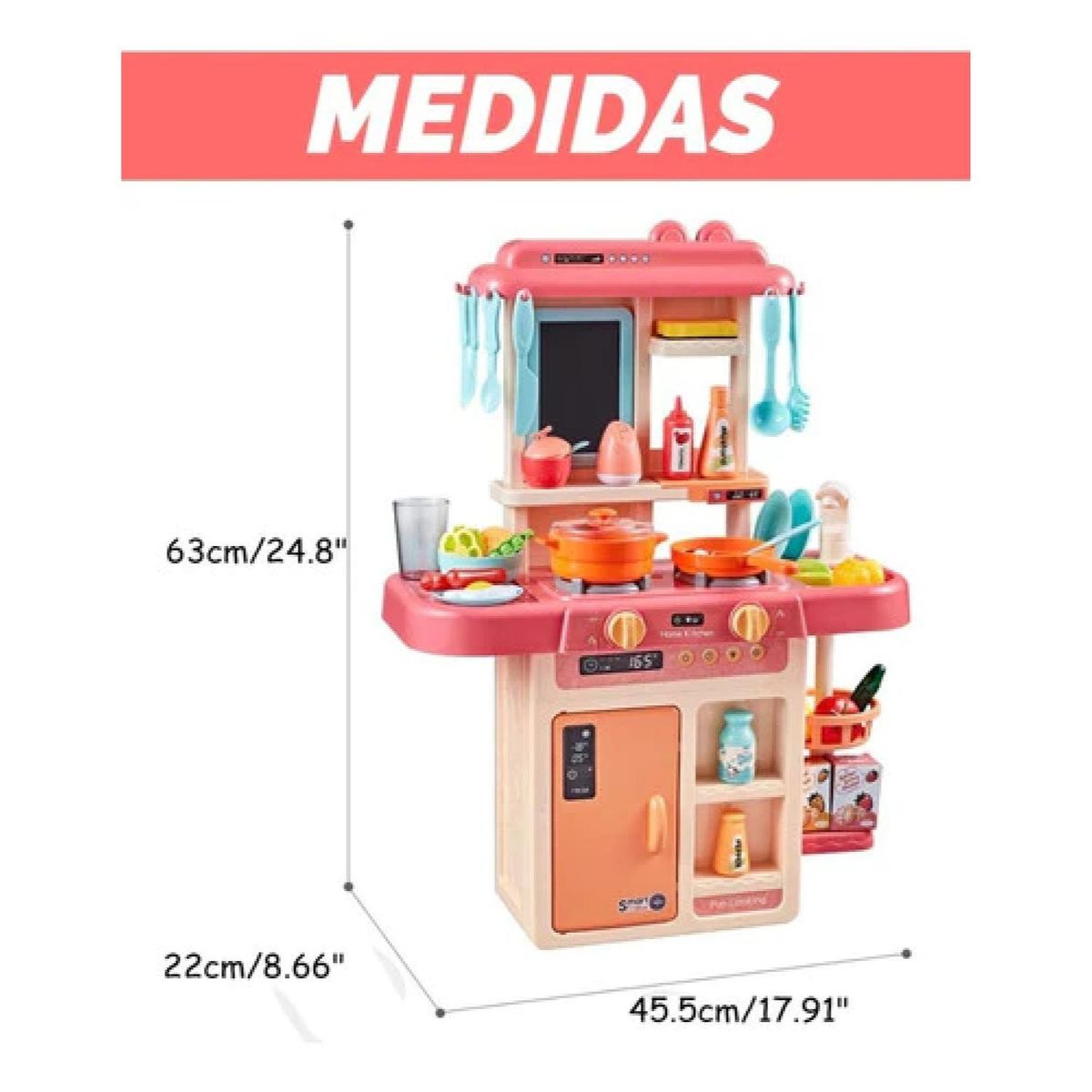 GENERICO - Juguete Set Cocina 42 Piezas Luz Sonido Rosado Infantil 63Cm