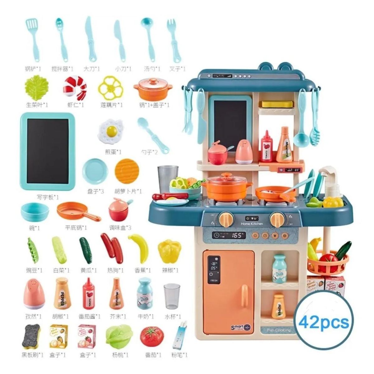 GENERICO - Juguete Set Cocina 55 Piezas Luz Sonido Azul Infantil 63Cm