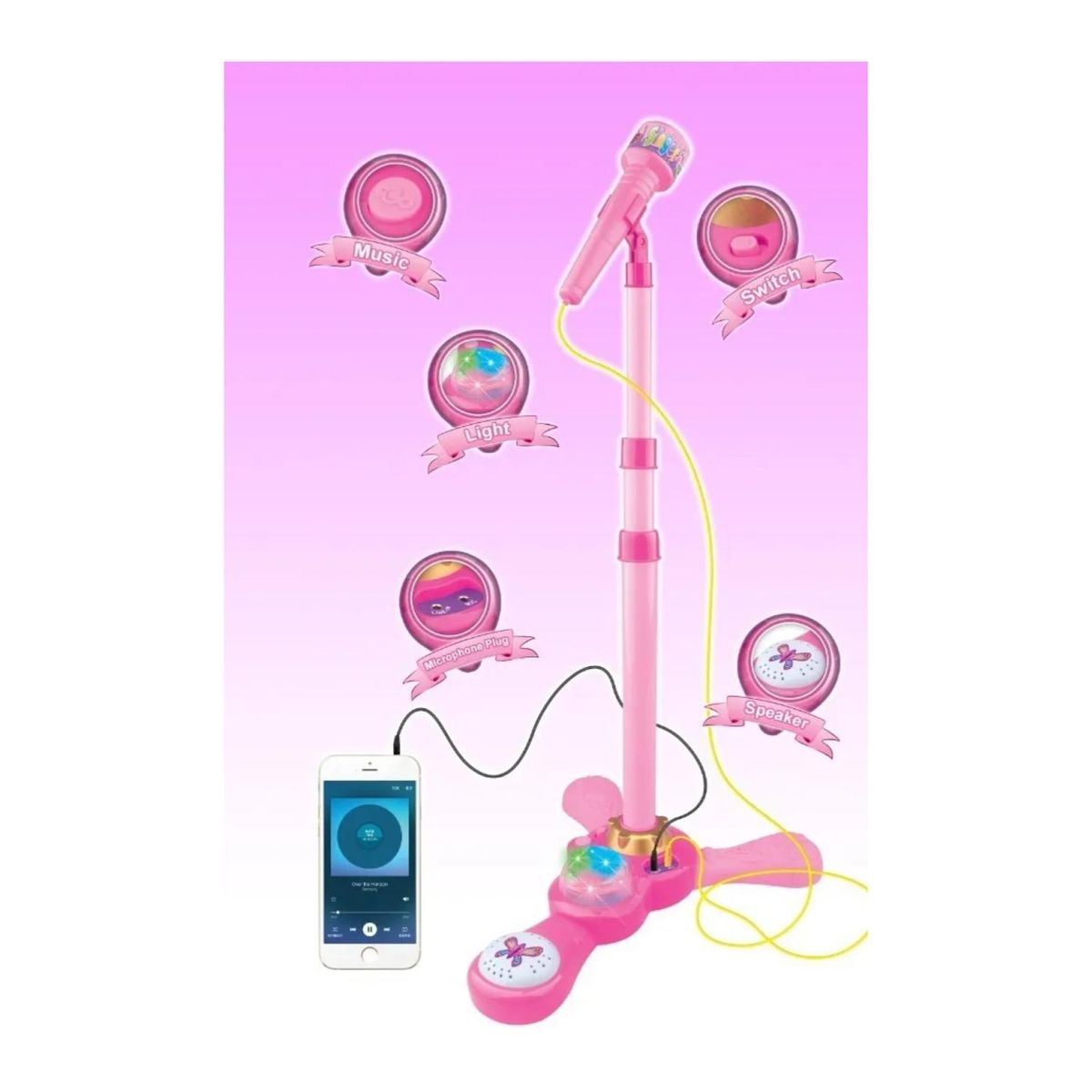OEM - Juguete Microfono Karaoke Pedestal Luces MP3 Rosado Infantil