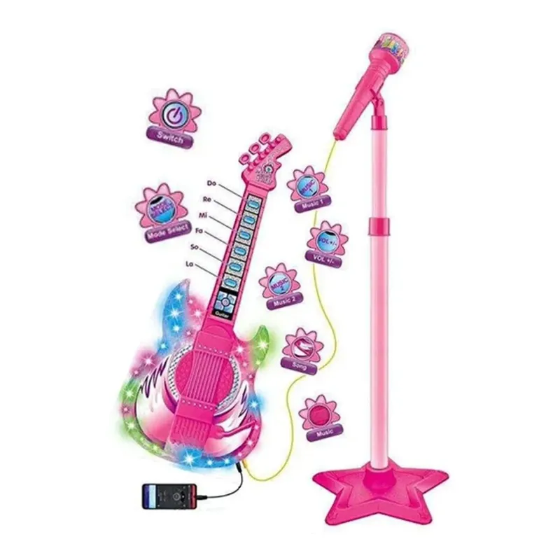 GENERICO - Juguete Guitarra Y Microfono Musical Karaoke Rosado Infantil