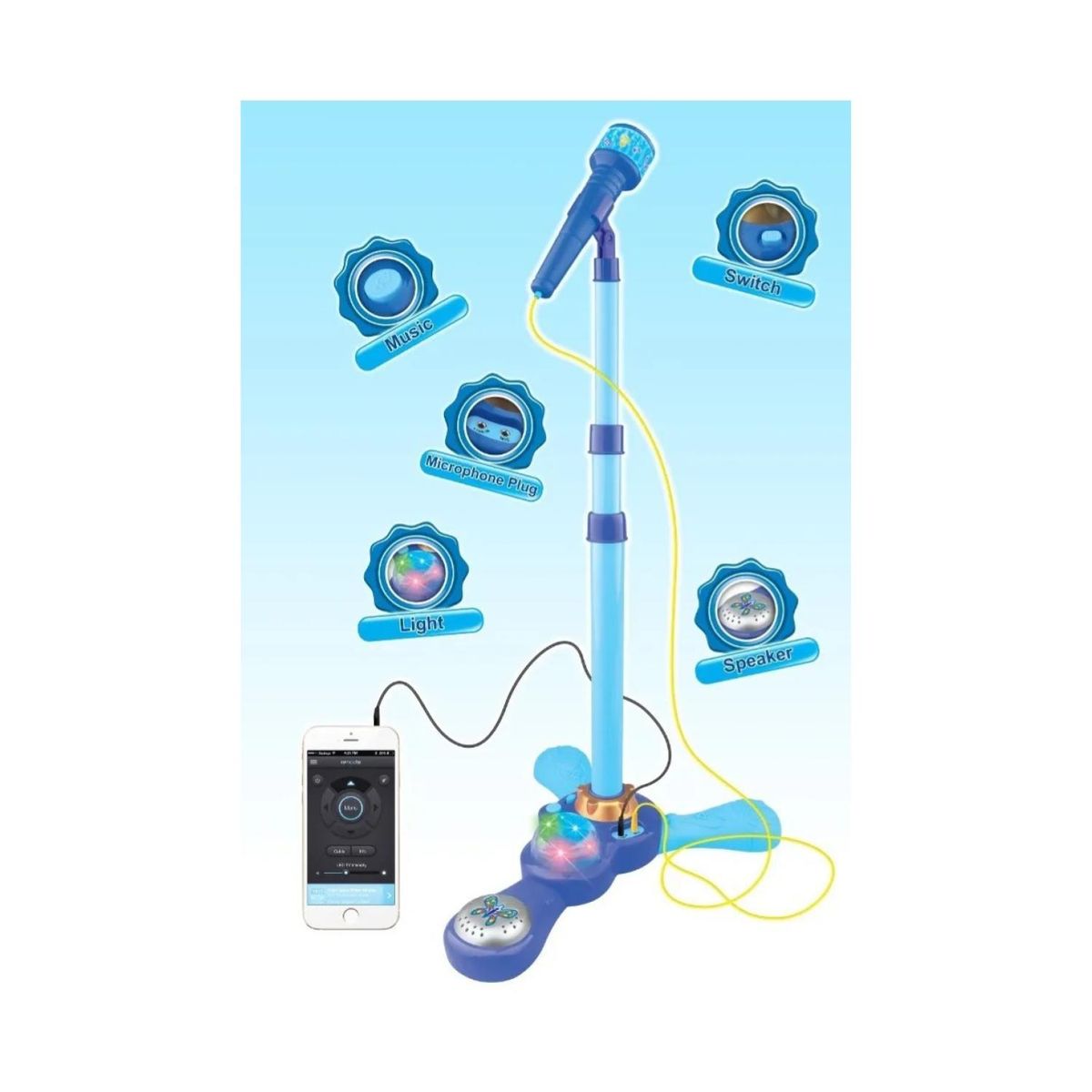 OEM - Juguete Microfono Karaoke Pedestal Luces MP3 Azul Infantil