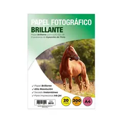 ADETEC - Papel Fotográfico Inkjet Glossy A4 200 g X 20 Hojas
