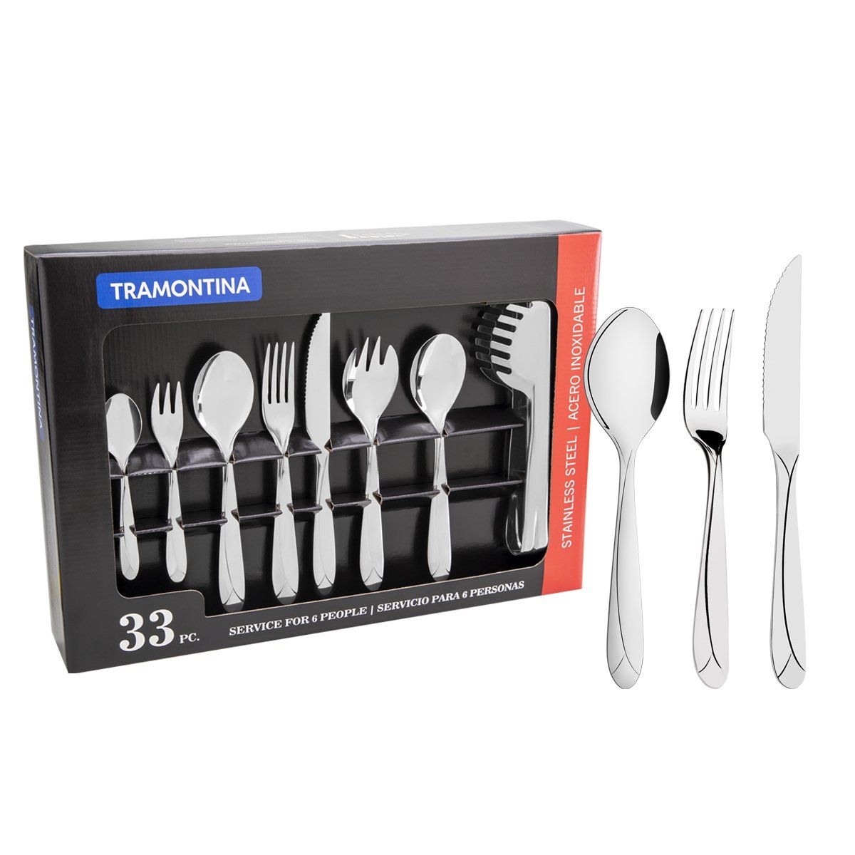 TRAMONTINA - Juego de Cubiertos Tramontina Aurora 33 Piezas