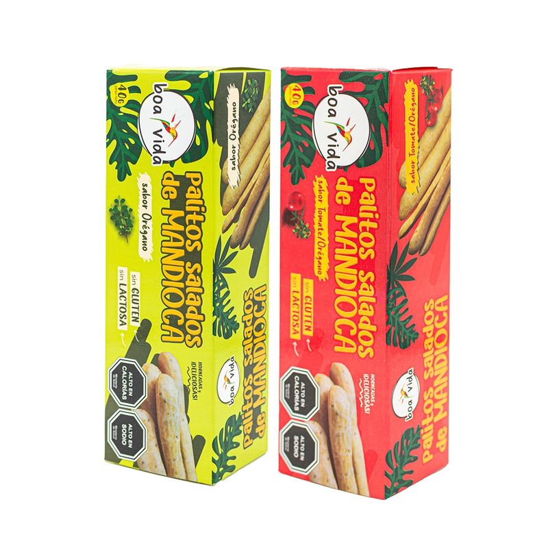 BOA VIDA - Pack 7 Palitos Salados de Mandioca Sabores Natural y Tomate con orégano