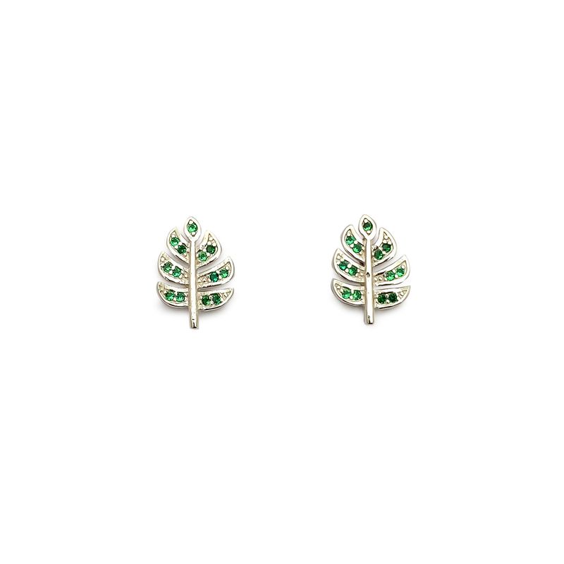 ANDREA COGGIOLA JOYAS - Aros Hoja Circón Verde Plata Fina 925