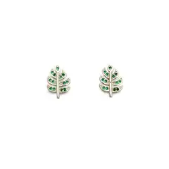ANDREA COGGIOLA JOYAS - Aros Hoja Circón Verde Plata Fina 925