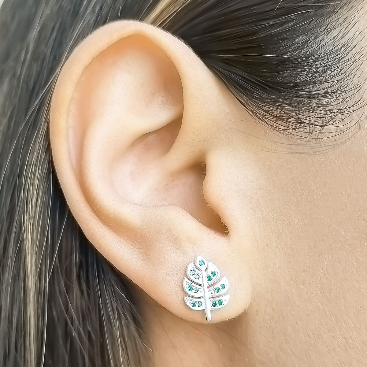 COGGIOLA - Aros Hoja Circón Verde Plata Fina 925