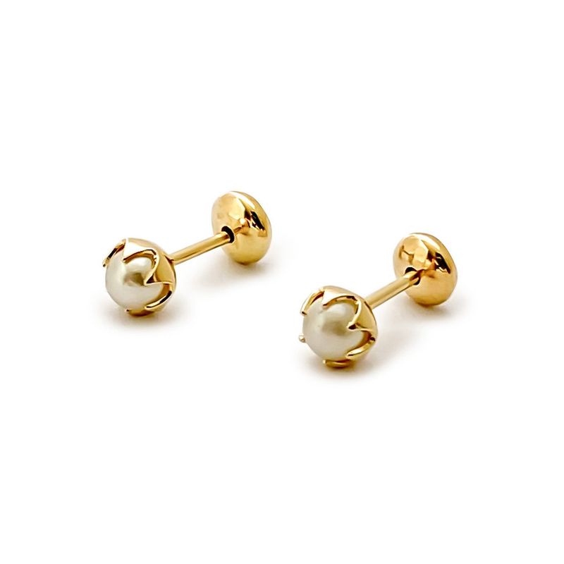 ANDREA COGGIOLA JOYAS - Aros Bebé Perla Sintética 4mm Enchapado Oro 18K