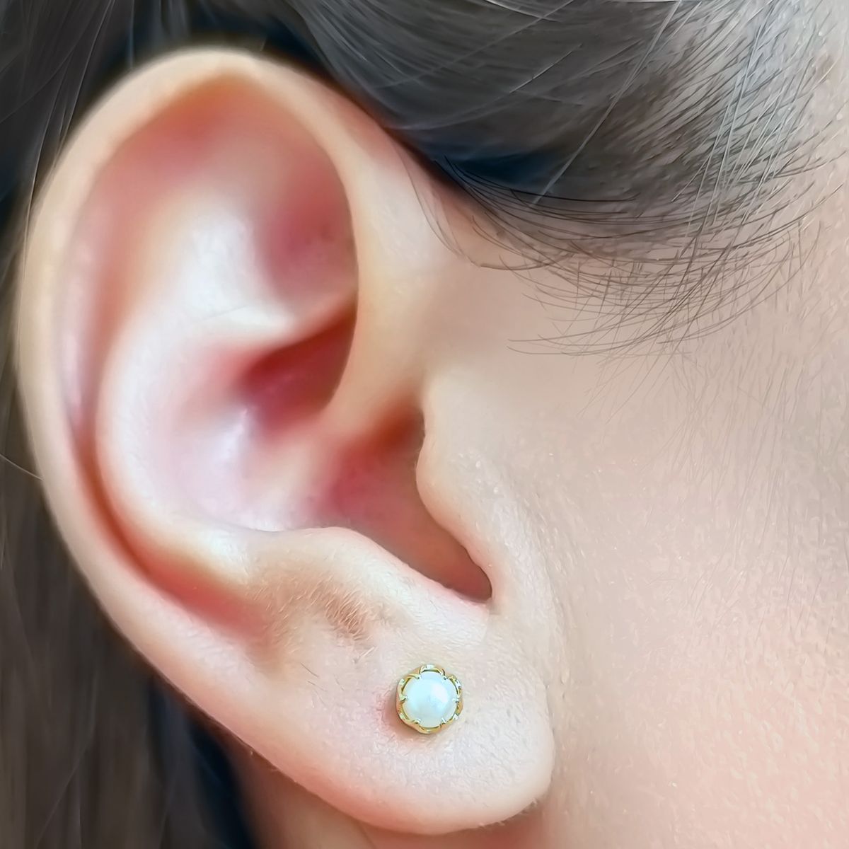 COGGIOLA - Aros Bebé Perla Sintética 4mm Enchapado Oro 18K