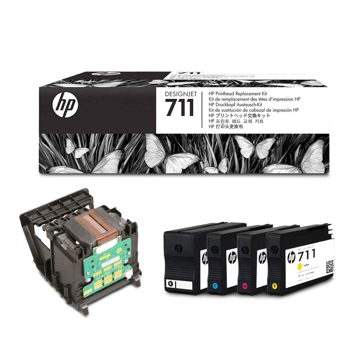 HP - Kit Cabezal HP 711 + 4 Tintas Hp 711 C1q10a T120 T520 Civa