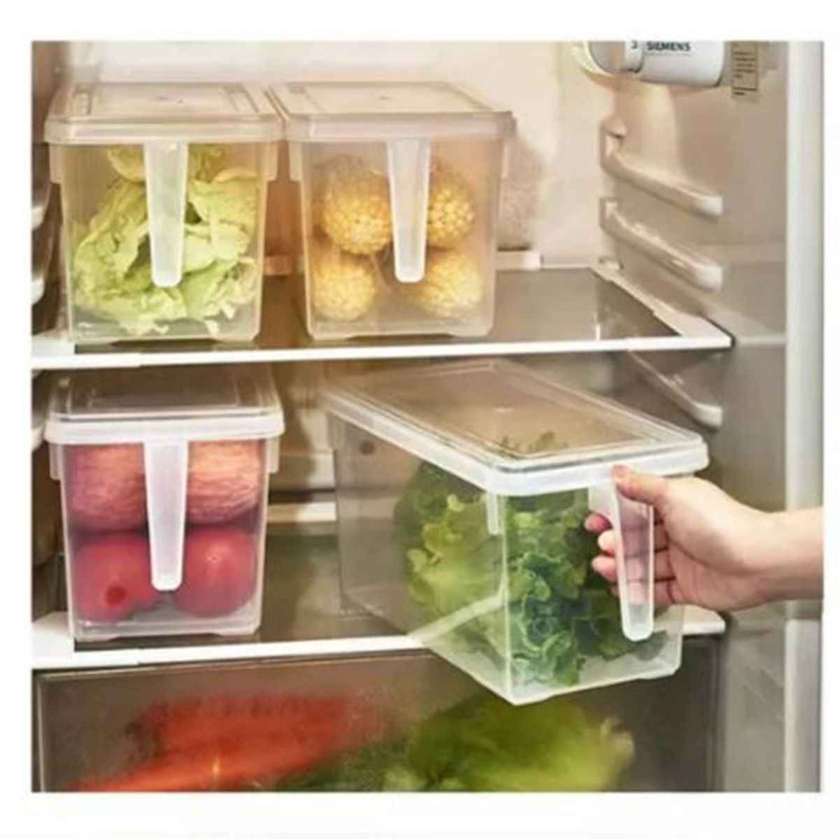 GENERICO - Organizador Refrigerador Transparente Con Tapa Y Mango.