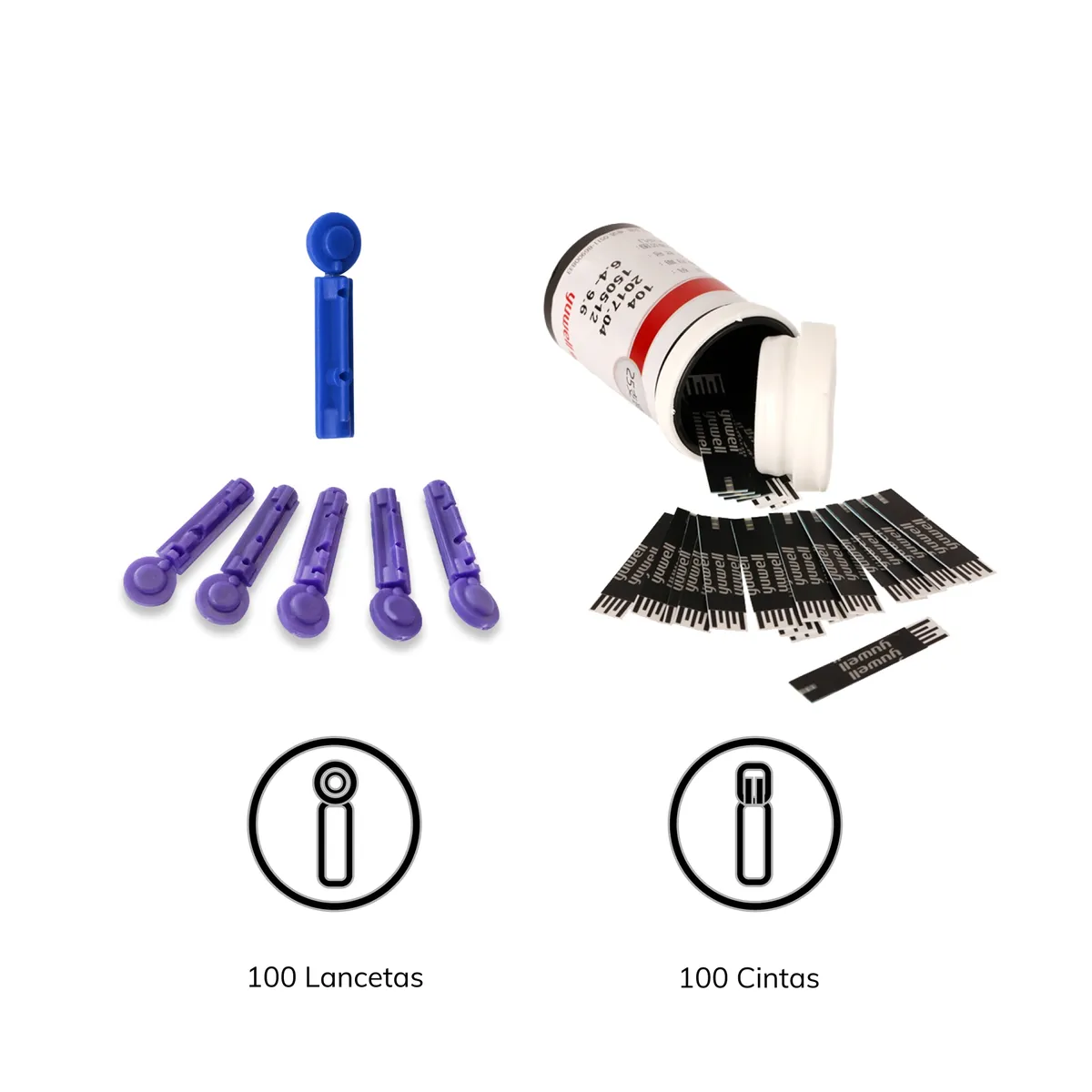 YUWELL - 100 Tiras de Medición + 100 Lancetas Glucómetro Yuwell 582