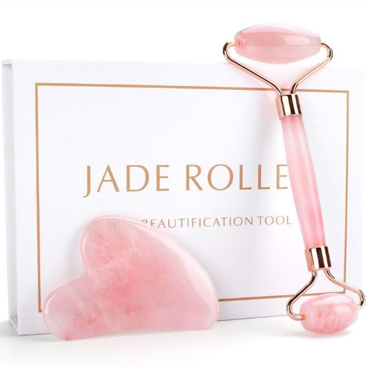 GENERICO - Set Masaje Facial Antiage Cuarzo Rosa Rodillo  Guasha Envío gratis