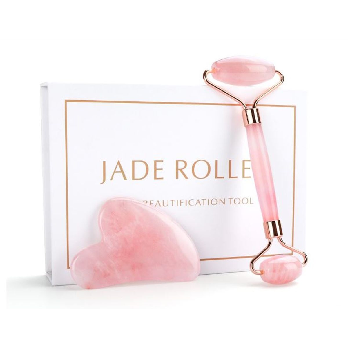 GENERICO - Set Masaje Facial Antiage Cuarzo Rosa Rodillo  Guasha Envío gratis
