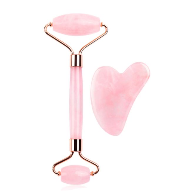 GENERICO - Set Masaje Facial Antiage Cuarzo Rosa Rodillo  Guasha Envío gratis