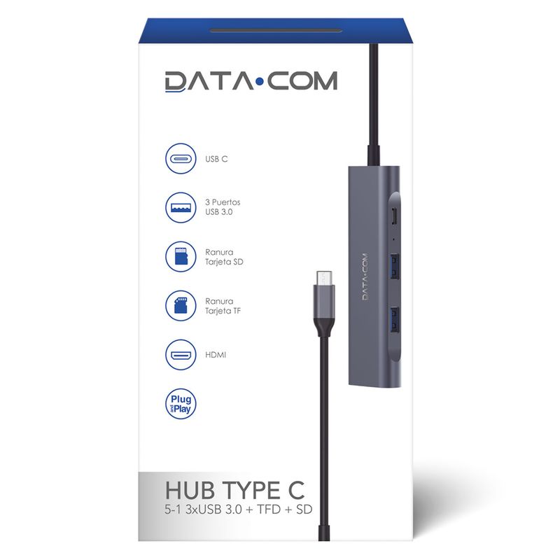 DATACOM - Hub USB Tipo C - 3 USB + Tarjeta SD