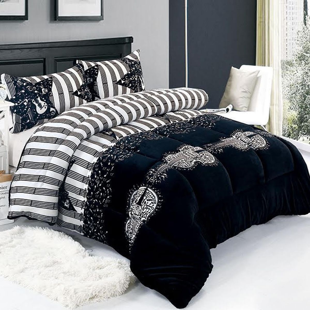 GENERICO - Cubrecama Plush con Chiporro Guitarra 2 plazas.