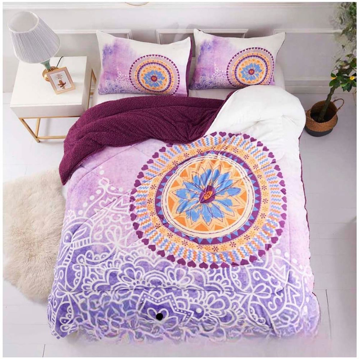 GENERICO - Cubrecama Plush con Chiporro Mandala 2 plazas.