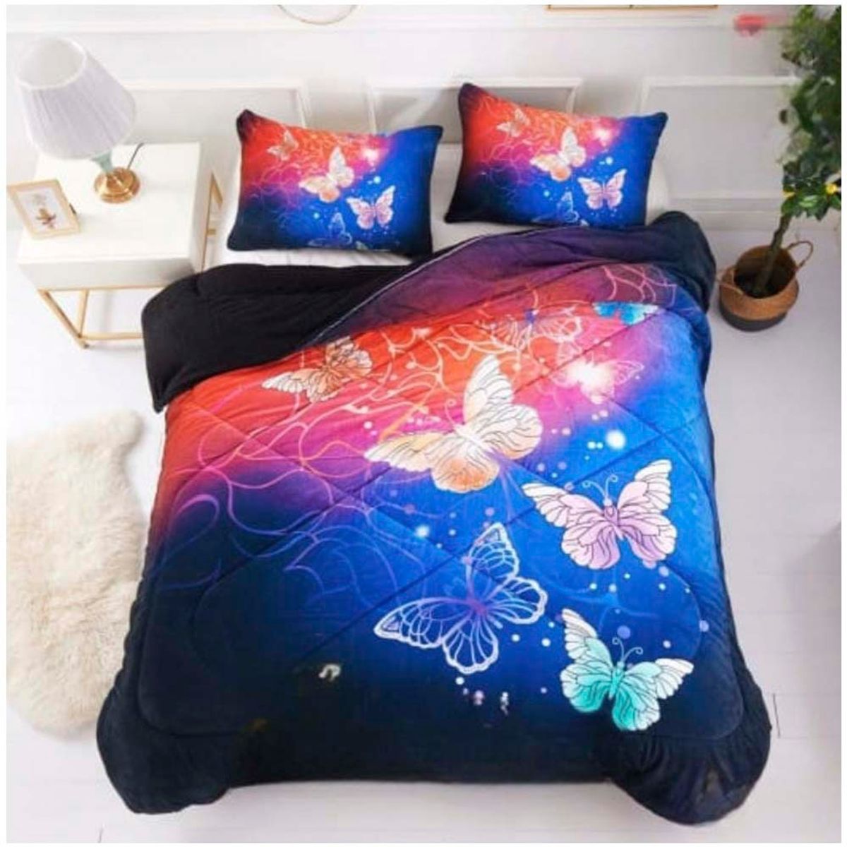 GENERICO - Cubrecama Plush con Chiporro Mariposa 2 plazas.