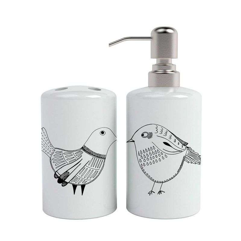 PAPER HOME - Set de baño Cerámica diseño pájaros negros 2 piezas Paper-Home