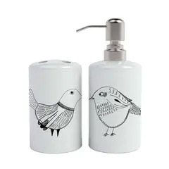 PAPER HOME - Set de baño Cerámica diseño pájaros negros 2 piezas Paper-Home