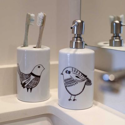 Imagen 2 del producto Set de baño Cerámica diseño pájaros negros 2 piezas Paper-Home