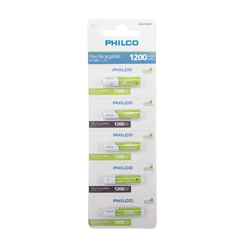 PHILCO - Pack 5 Pilas Recargables AAA Philco 1200mha