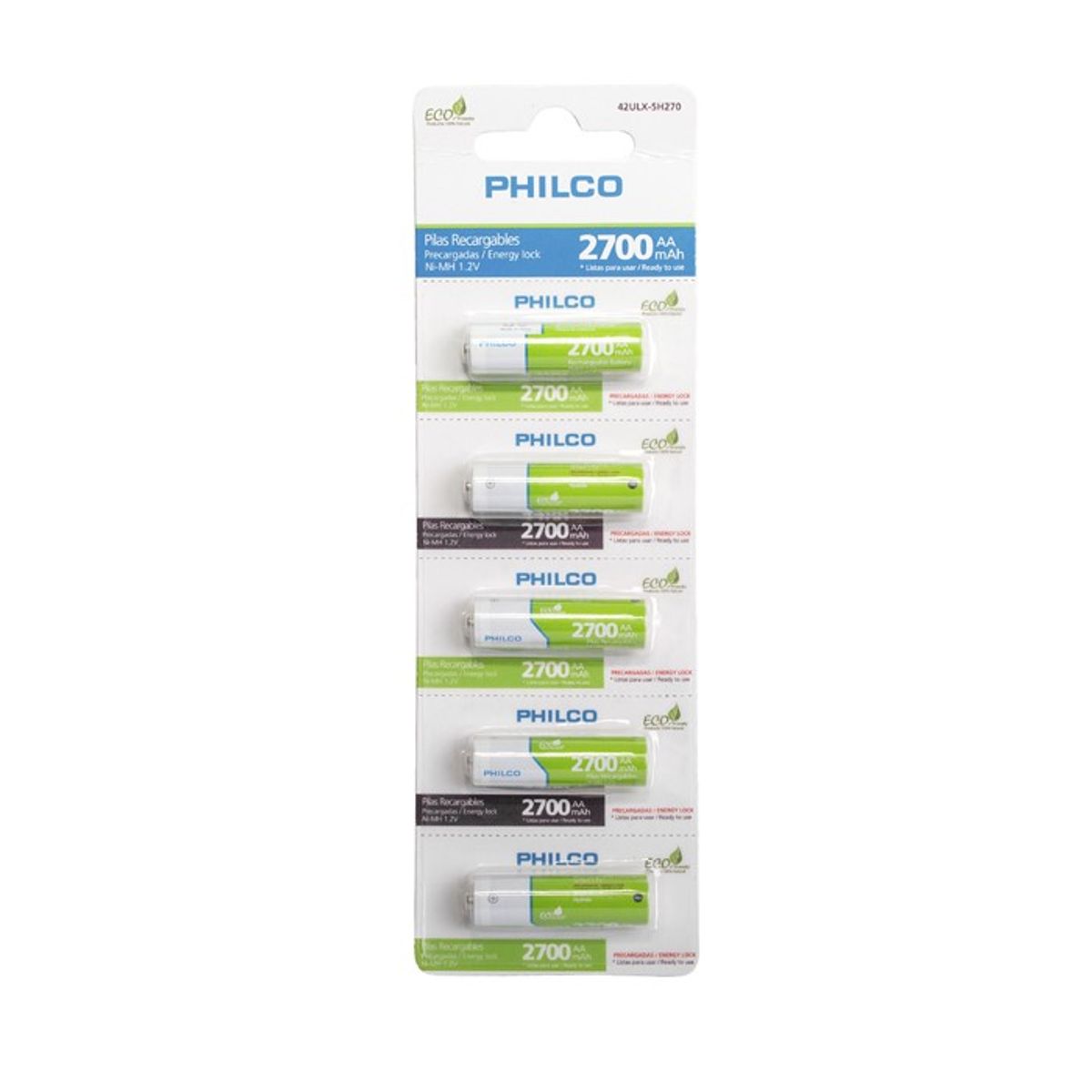 PHILCO - Pack 5 Pilas Recargables AA Philco 2700mha