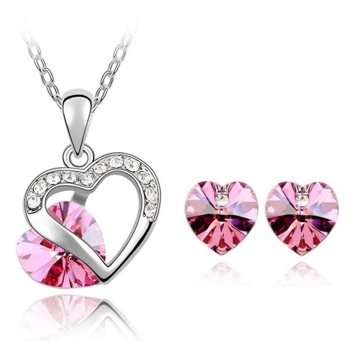 GENERICO - Collar Aros Corazón Swarovski Plata 925 Rosado Regalo Mujer