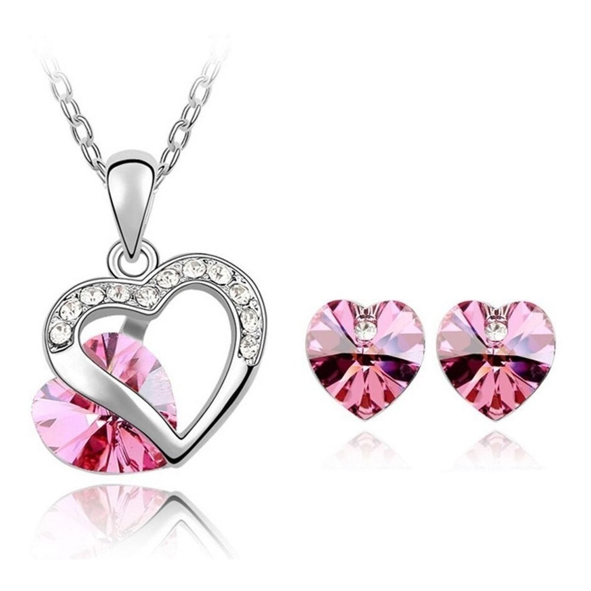 GENERICO - Collar Aros Corazón Swarovski Plata 925 Rosado Regalo Mujer