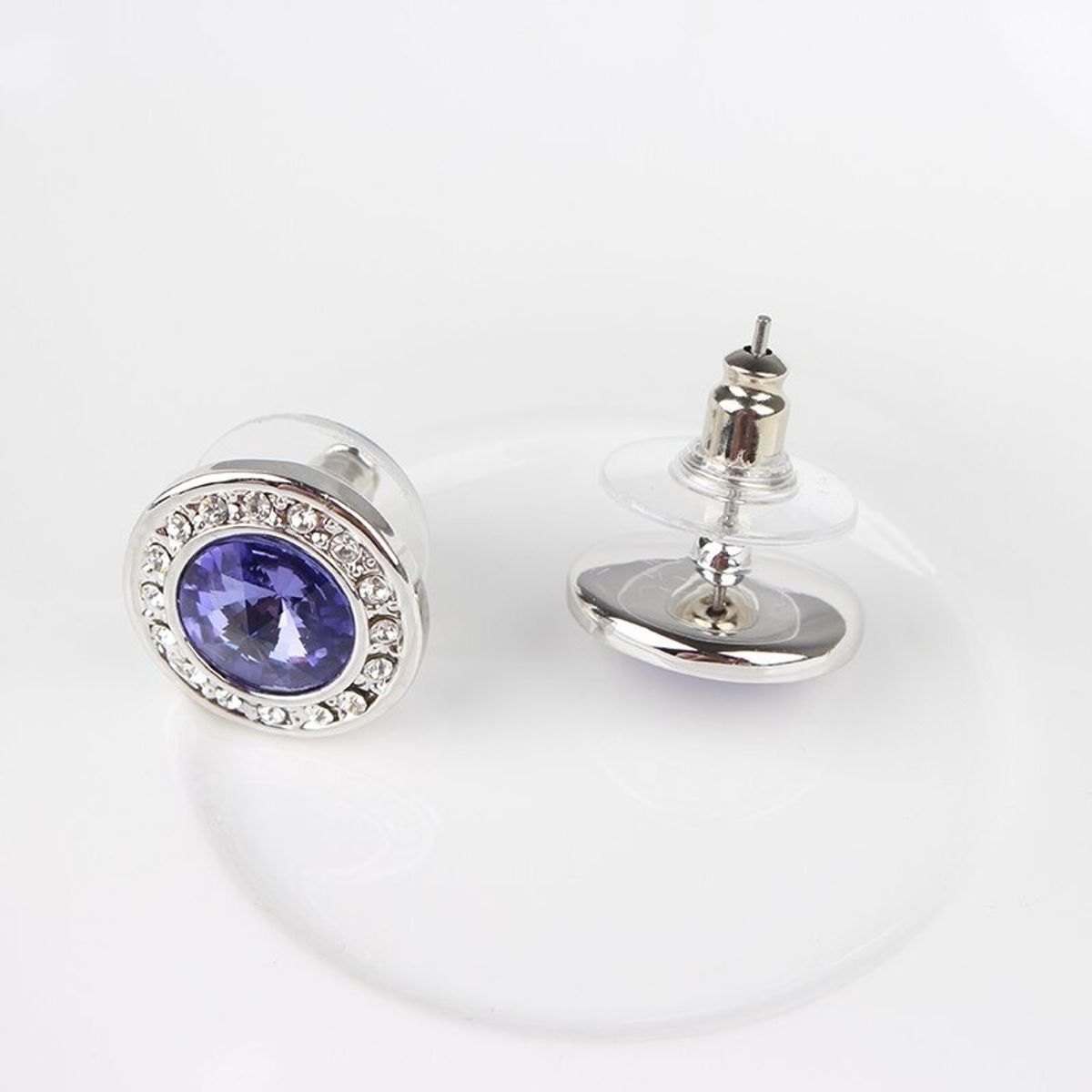 GENERICO - Aros Lila Swarovski Cristales Austriacos Plata Redondos Morado