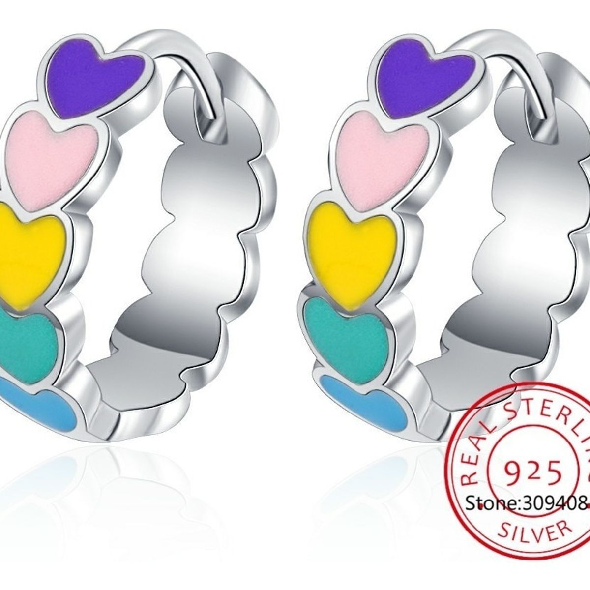 GENERICO - Aros De Plata 925 Corazones Esmaltado Colores