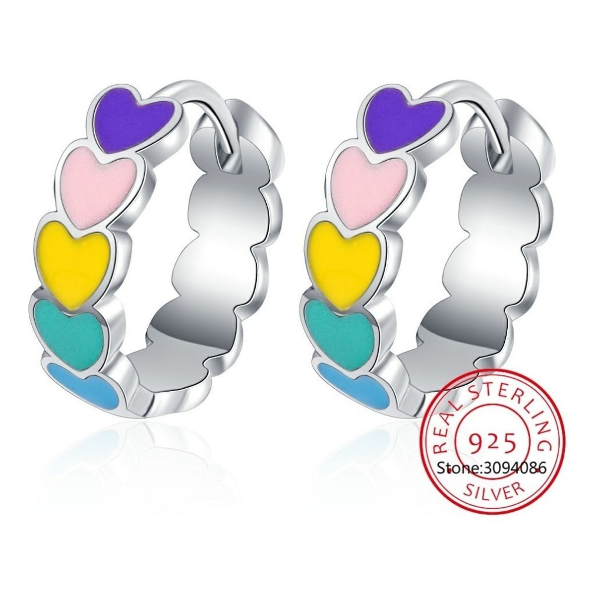 GENERICO - Aros De Plata 925 Corazones Esmaltado Colores