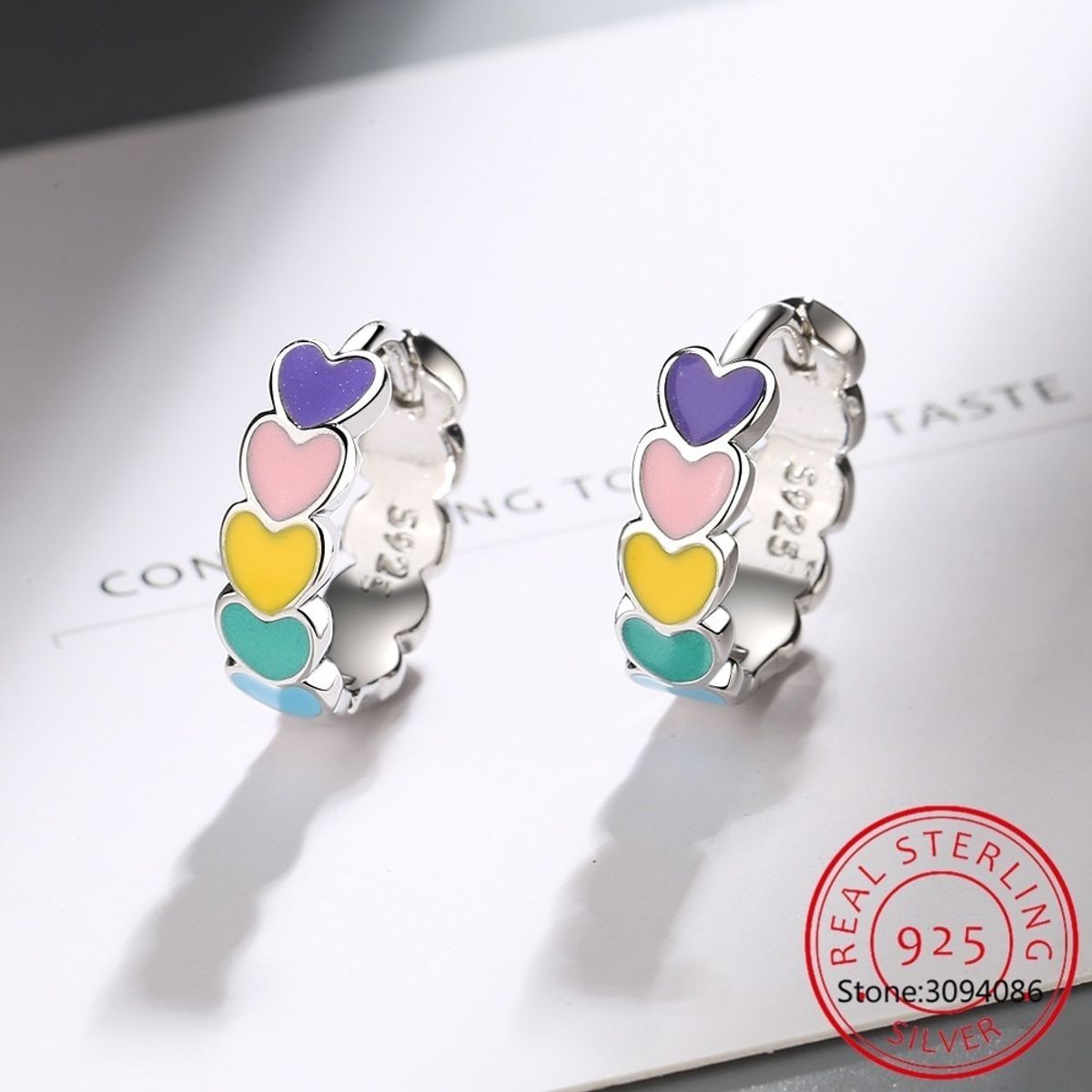 GENERICO - Aros De Plata 925 Corazones Esmaltado Colores