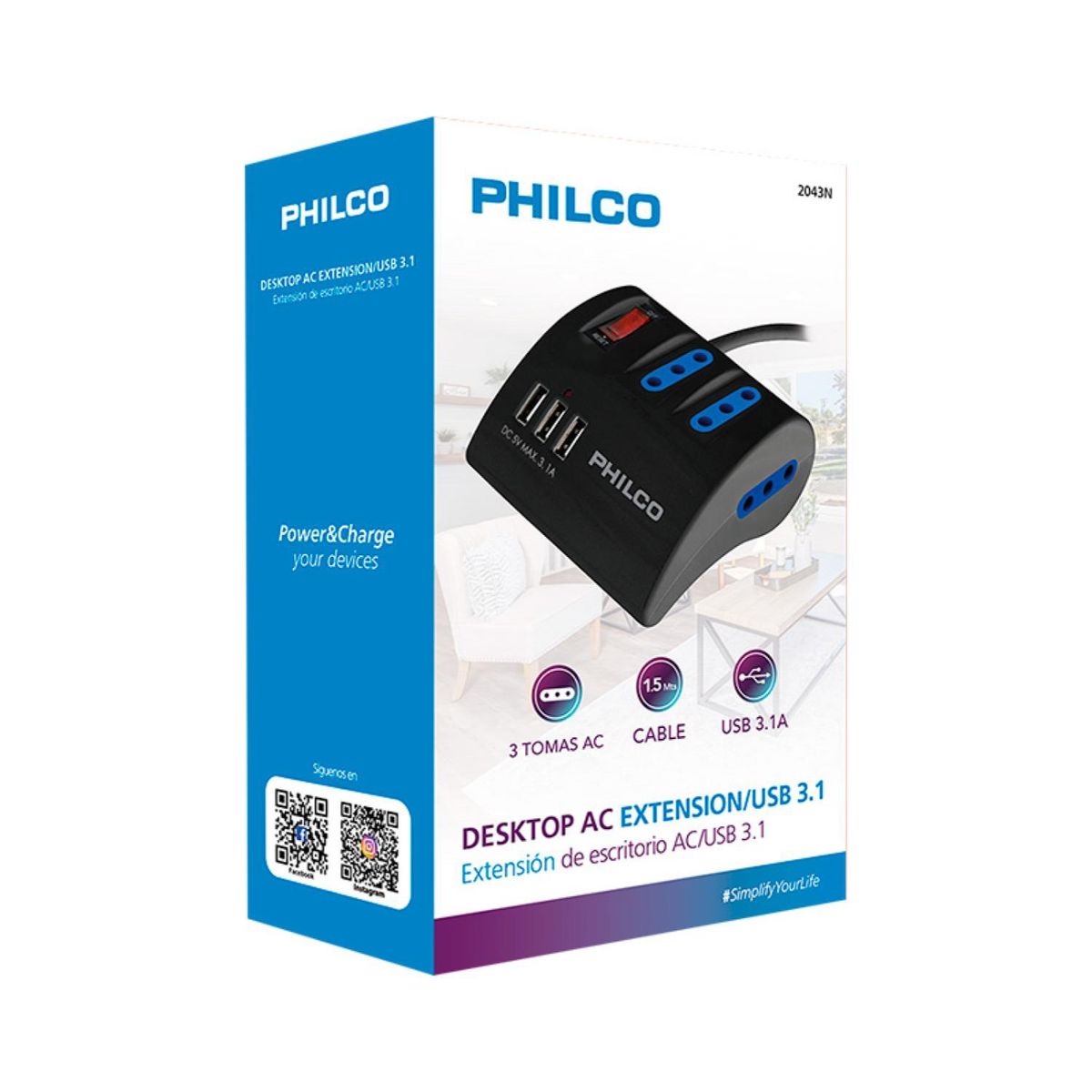 PHILCO - Alargador Extension De Escritorio Switch Negro Philco