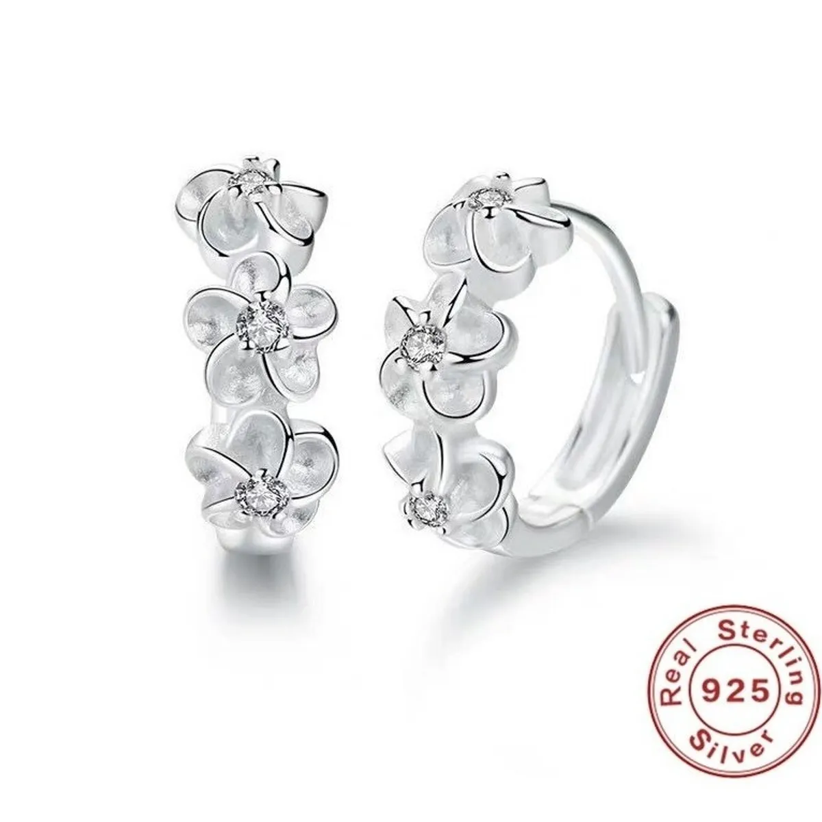 ELEGA - Aros De Flor Plata 925 Moda Flores Mujer
