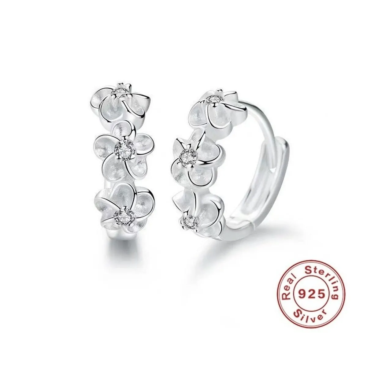 ELEGA - Aros De Flor Plata 925 Moda Flores Mujer
