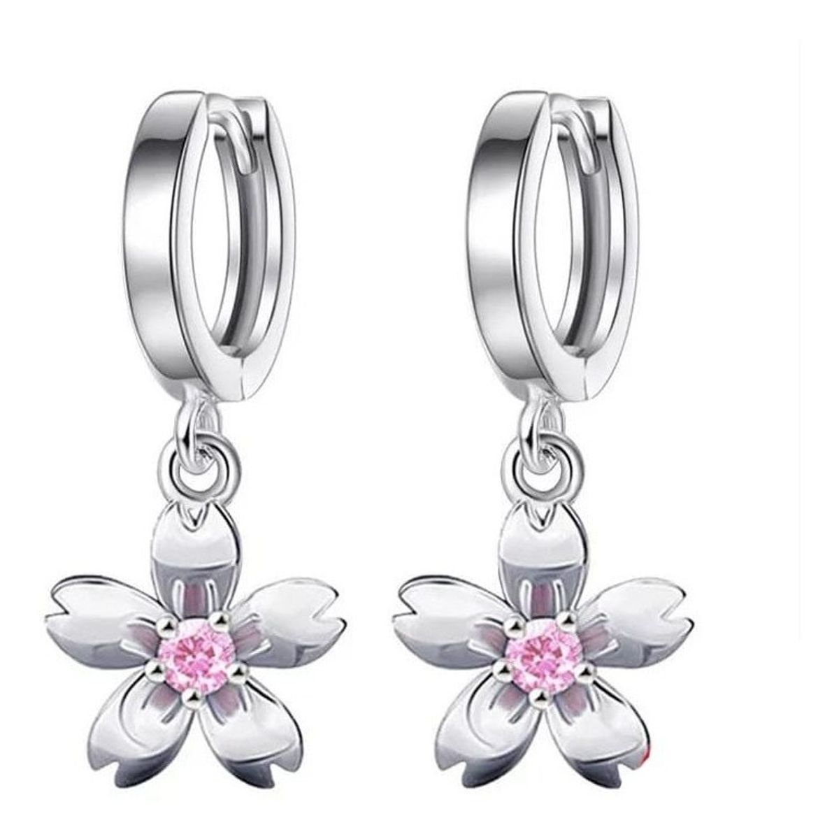 GENERICO - Aros De Flor Rosada Plata 925 Moda Flores Mujer Colgante