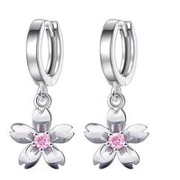 Aros De Flor Rosada Plata 925 Moda Flores Mujer Colgante