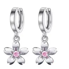 GENERICO - Aros De Flor Rosada Plata 925 Moda Flores Mujer Colgante