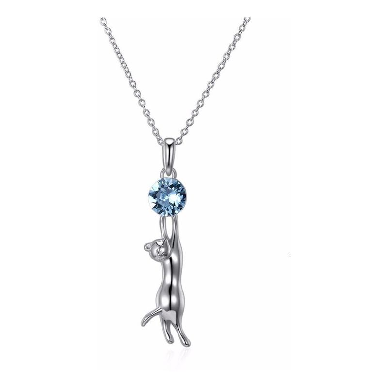 GENERICO - Collar Gato Tornasol Gatito Plata 925 Cristales Joyas Mujer