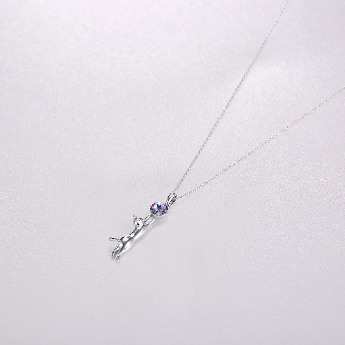 ELEGA - Collar Gato Tornasol Gatito Plata 925 Cristales Joyas Mujer