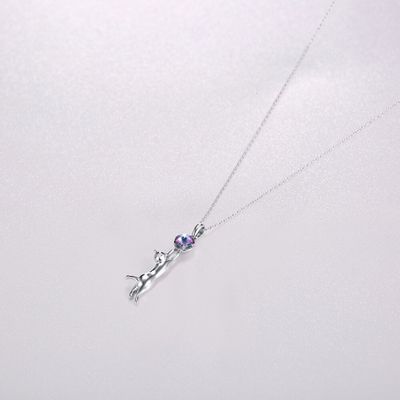 Imagen 2 del producto Collar Gato Tornasol Gatito Plata 925 Cristales Joyas Mujer