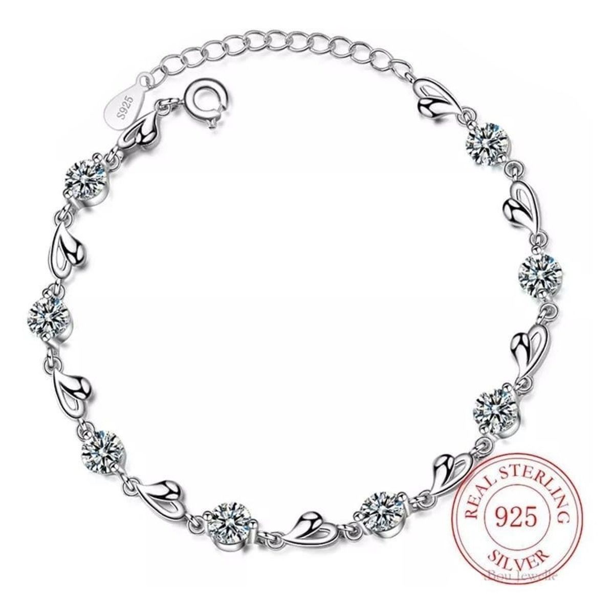 GENERICO - Pulsera Plata 925 Cristales Corazón Fino Regalo