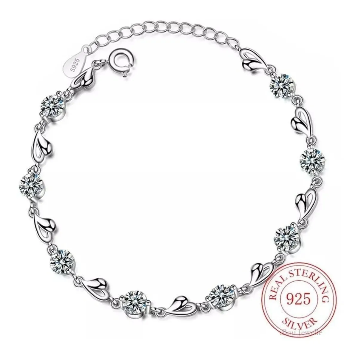GENERICO - Pulsera Plata 925 Cristales Corazón Fino Regalo
