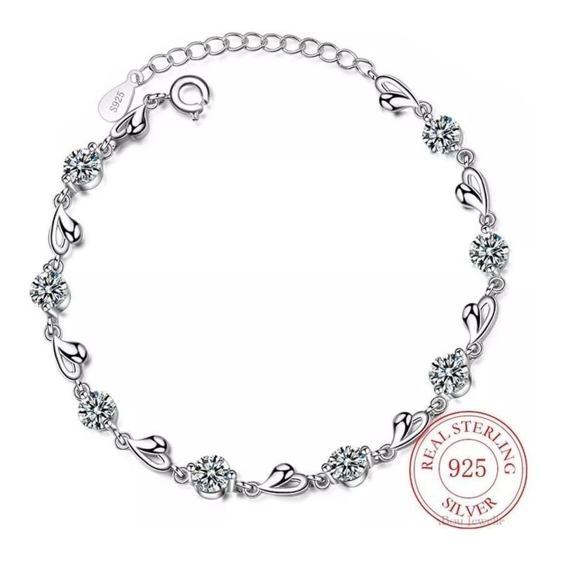 GENERICO - Pulsera Plata 925 Cristales Corazón Fino Regalo