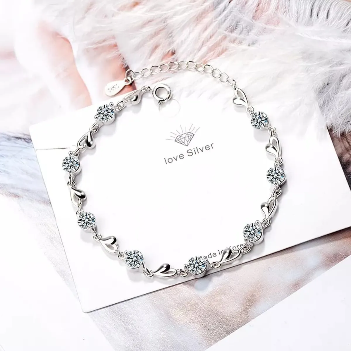 GENERICO - Pulsera Plata 925 Cristales Corazón Fino Regalo