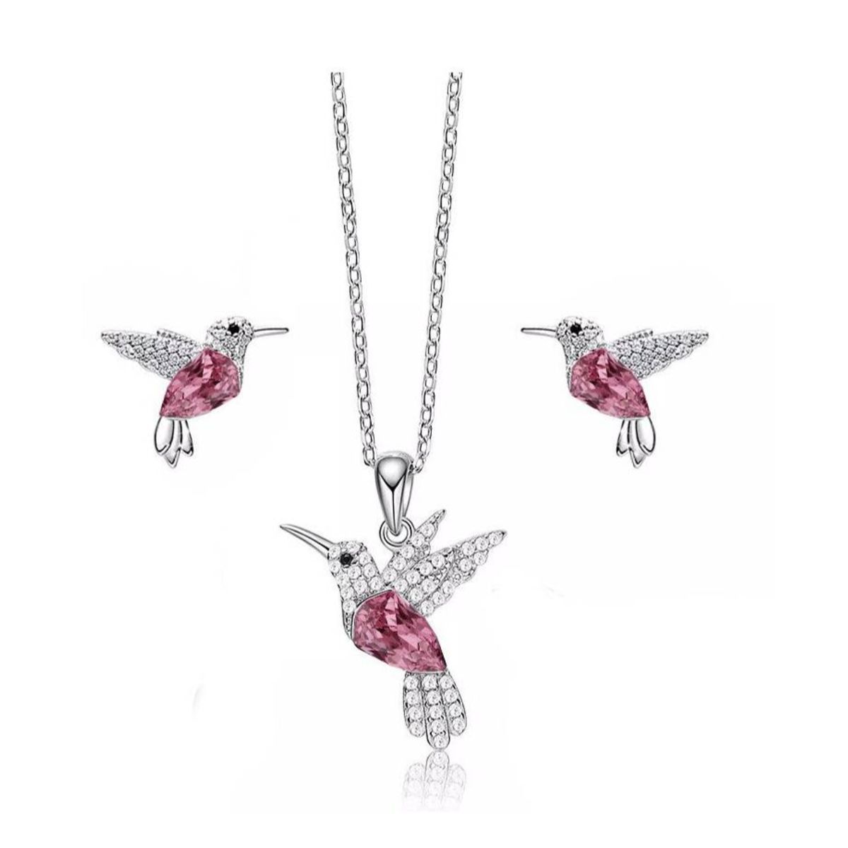 GENERICO - Conjunto Colibrí Plata 925 Collar Aros Joyas Set