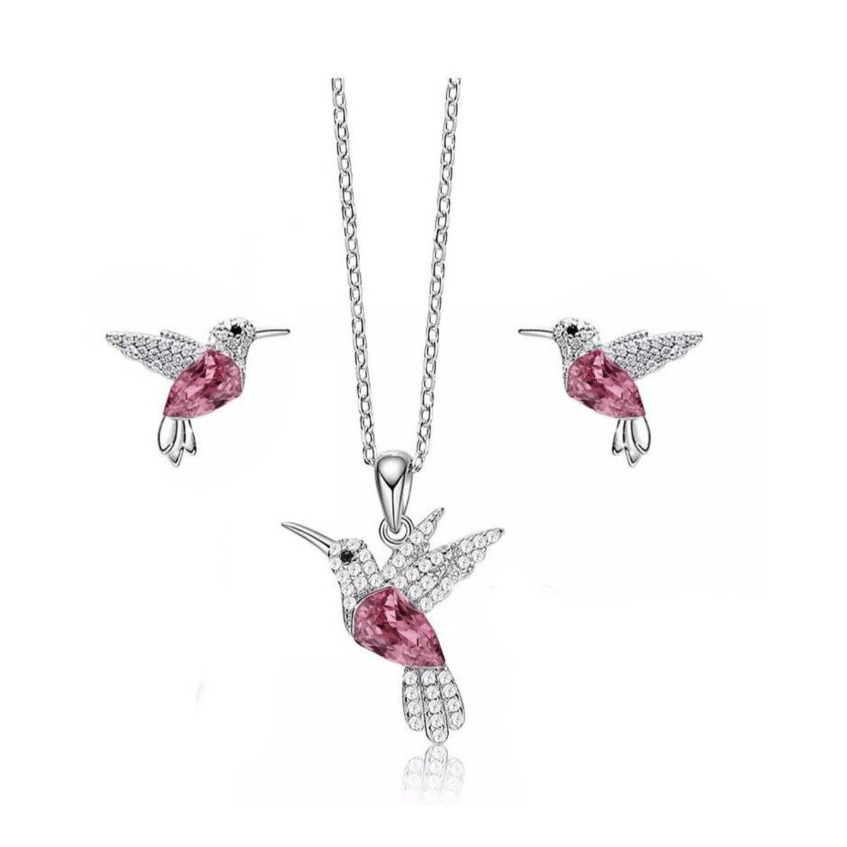 GENERICO - Conjunto Colibrí Plata 925 Collar Aros Joyas Set