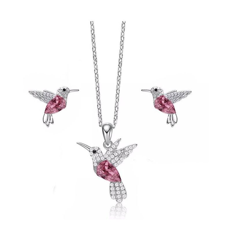 GENERICO - Conjunto Colibrí Plata 925 Collar Aros Joyas Set